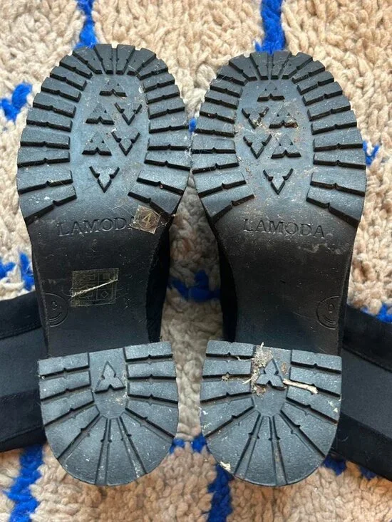 Black la moda Levitate faux suede chunky goth mega platform bootie ankle boots - Picture 5 of 8